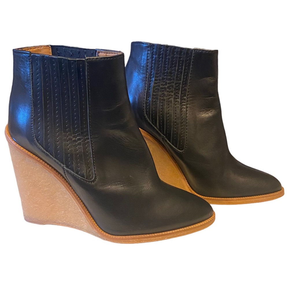 ZARA Black Leather Wedge Ankle Booties – Size 39 EU / 8 US